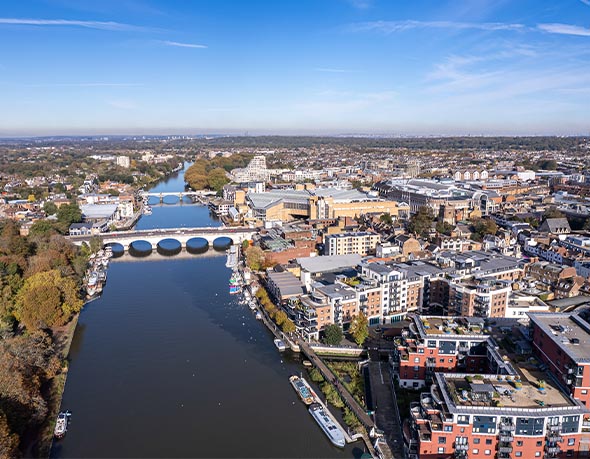 Aerial view of Kingston upon Thames and London